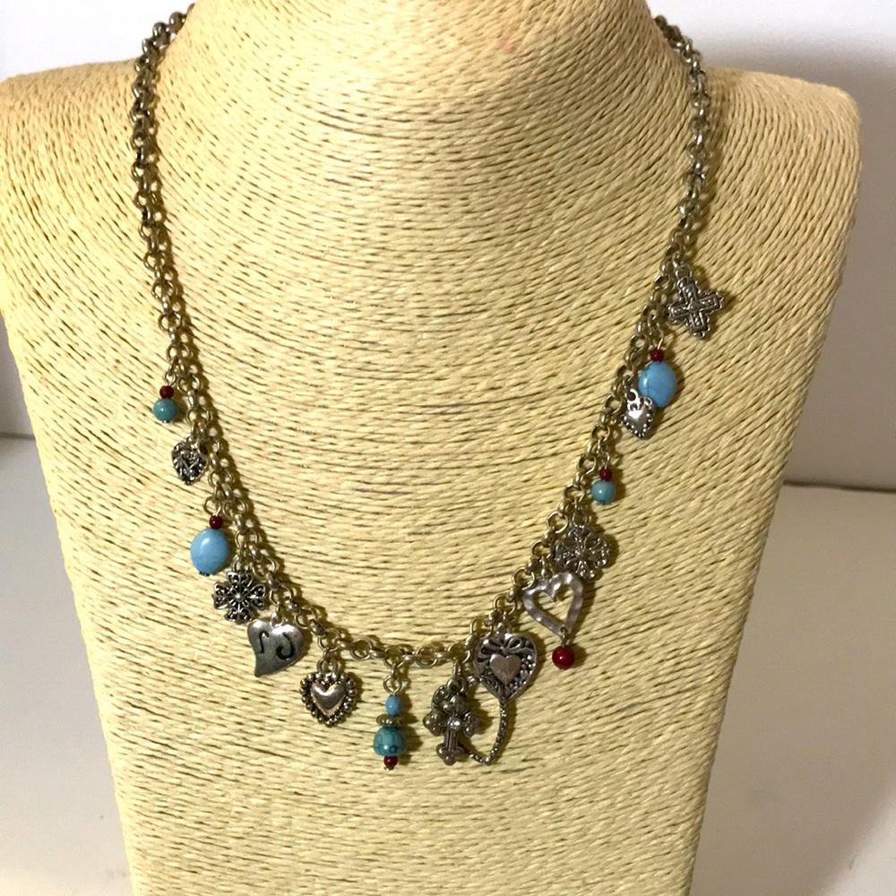 Premier Designs silver blue charm necklace romantic western boho Santa Fe chic